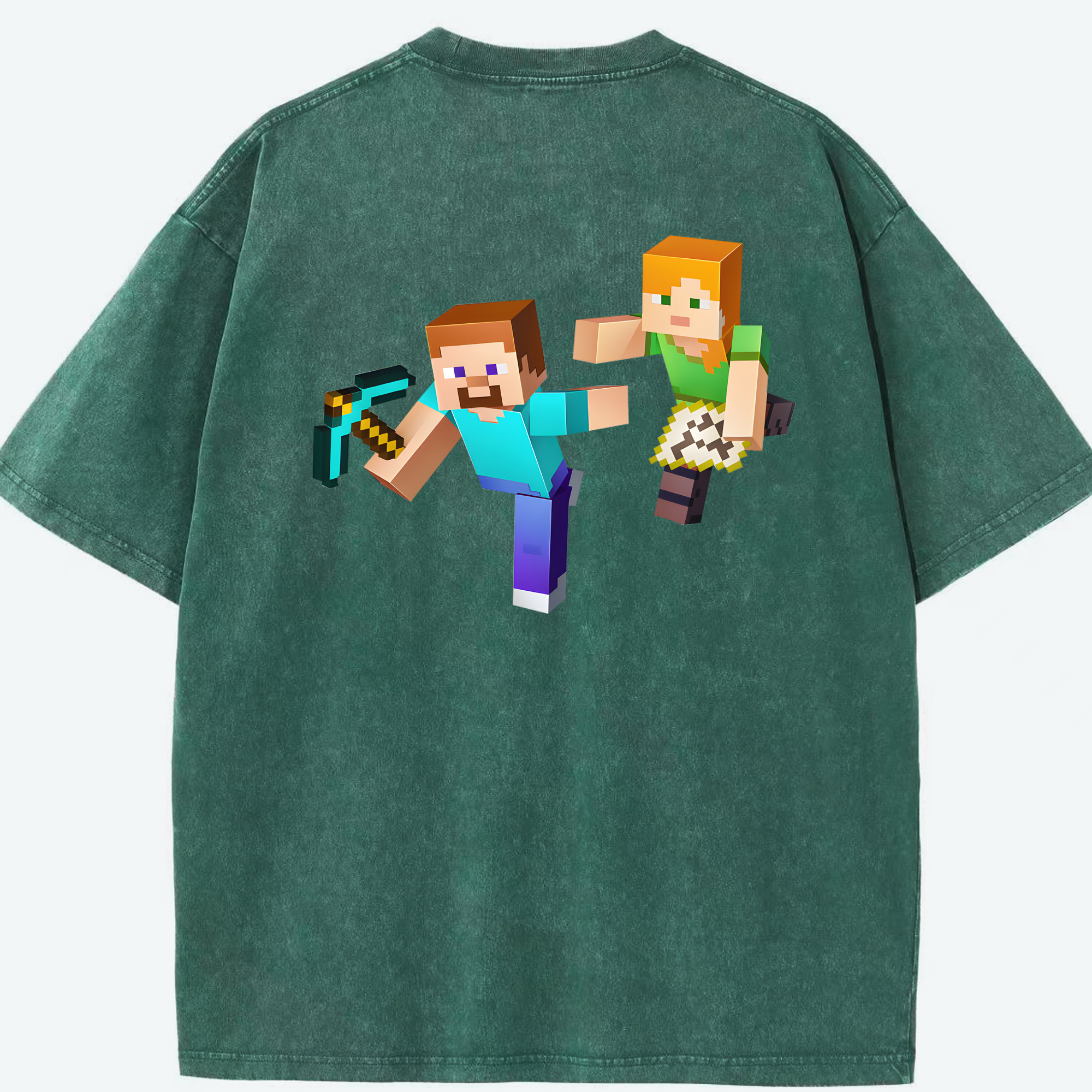 （画像用） マインクラフト ブロックの世界 Minecraft MC Block world 綿100% ヴィンテージ風 半袖Tシャツ（背面プリント）